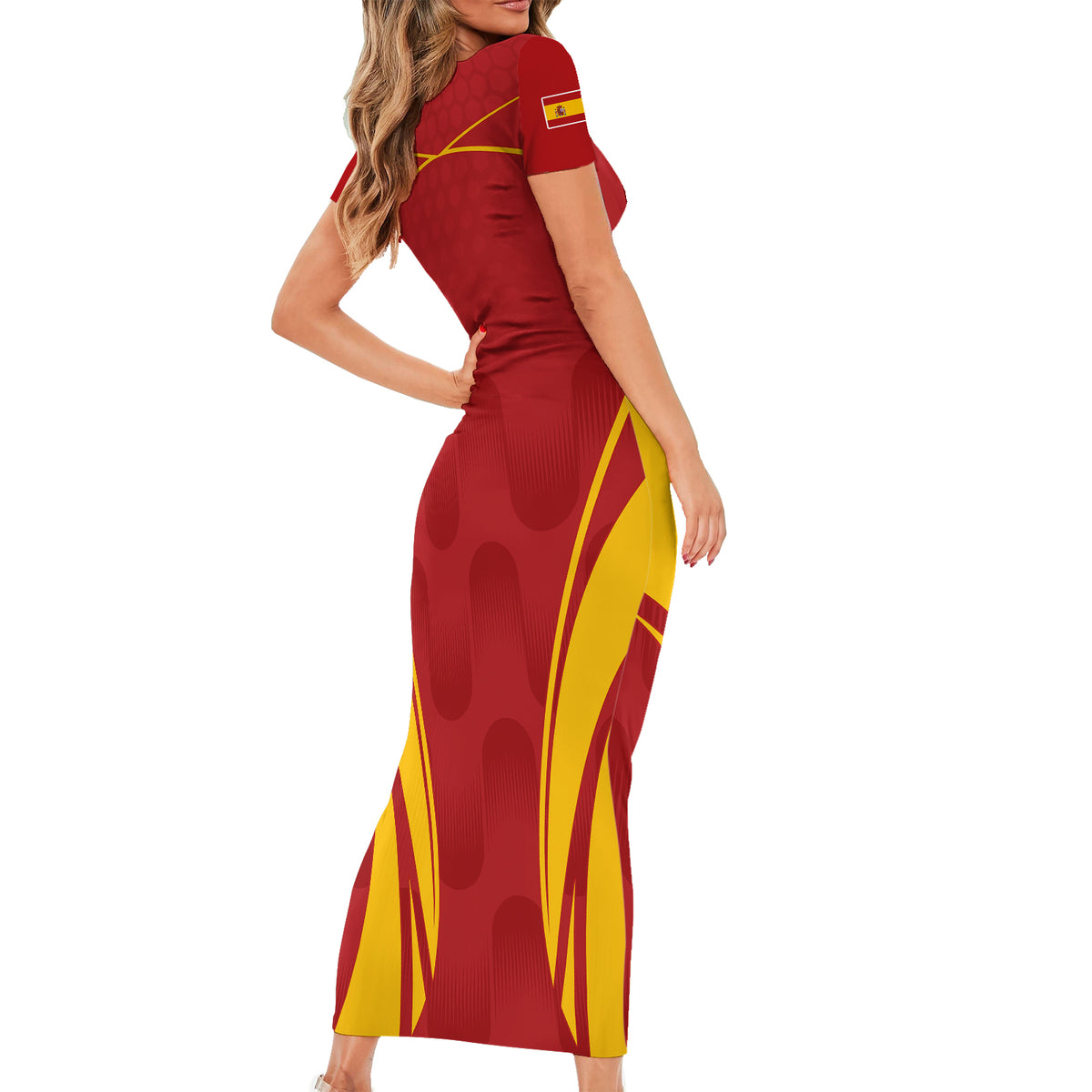 Custom Spain Soccer Short Sleeve Bodycon Dress Go World Cup 2023 Sporty Style - Wonder Print Shop