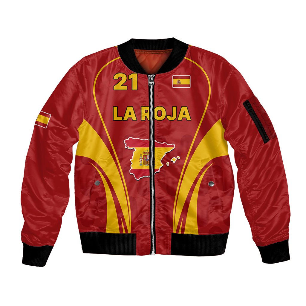 Custom Spain Soccer Sleeve Zip Bomber Jacket Go World Cup 2023 Sporty Style - Wonder Print Shop