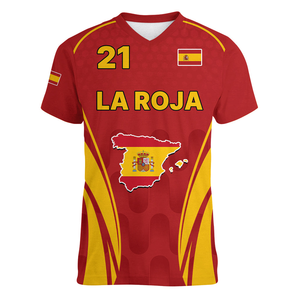 Custom Spain Soccer Women V Neck T Shirt Go World Cup 2023 Sporty Style - Wonder Print Shop