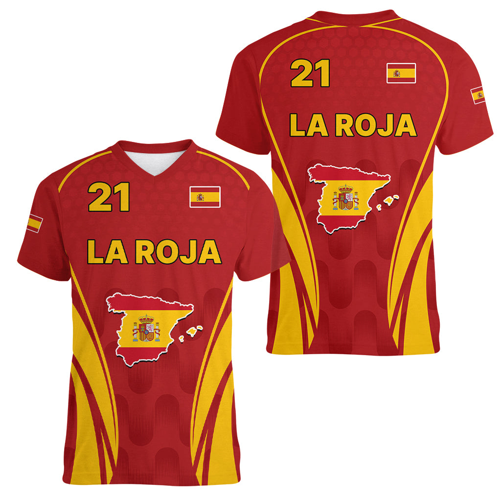 Custom Spain Soccer Women V Neck T Shirt Go World Cup 2023 Sporty Style - Wonder Print Shop