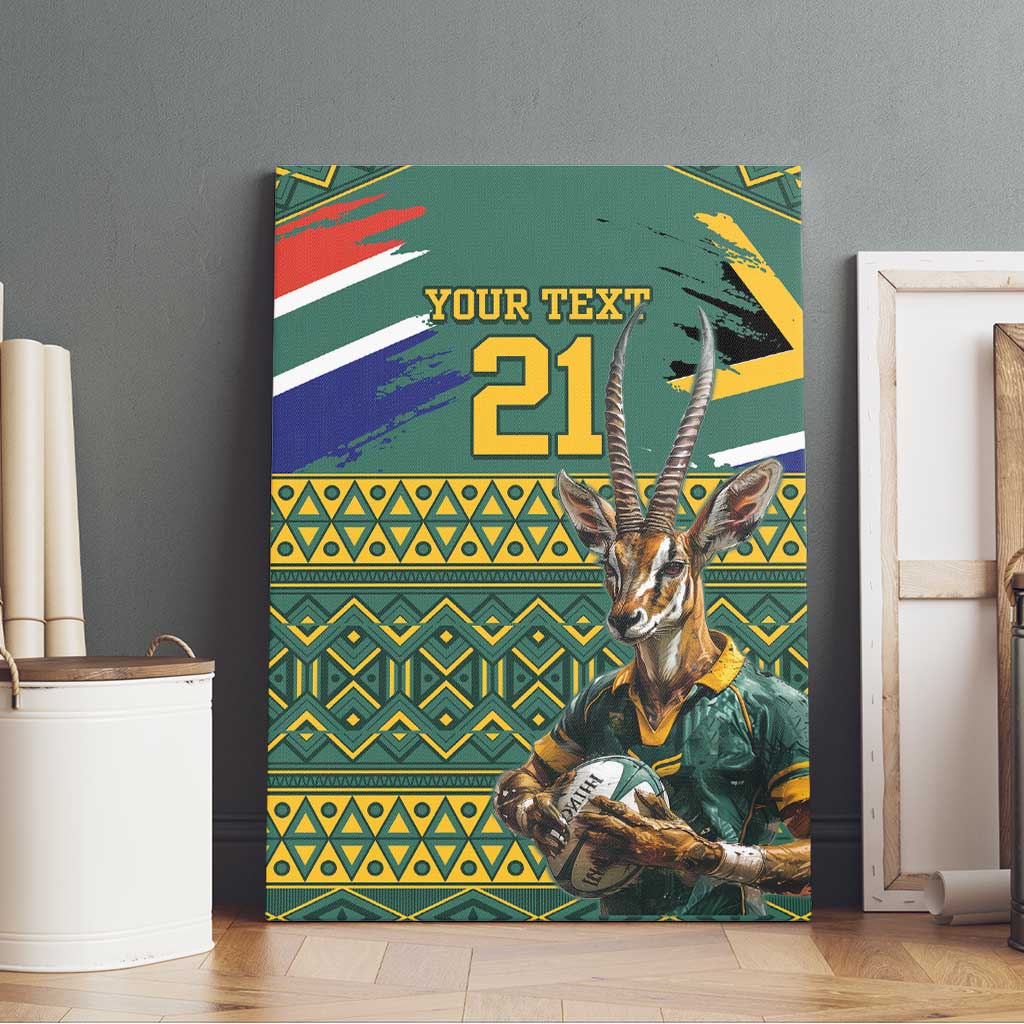 Custom South Africa Rugby Bokke Mascot Canvas Wall Art With Flag Style LT9 - Wonder Print Shop