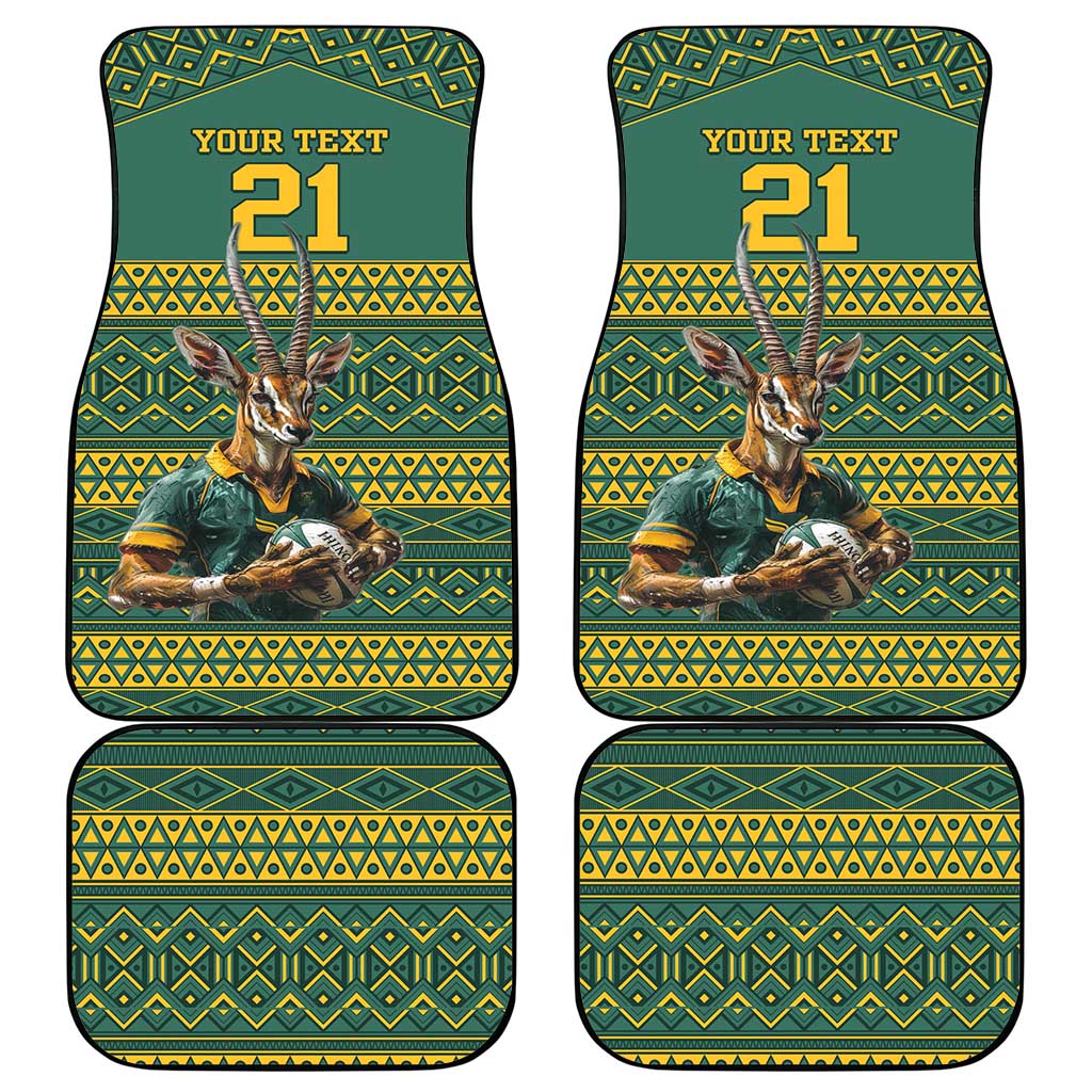 Custom South Africa Rugby Bokke Mascot Car Mats With Flag Style LT9 - Wonder Print Shop
