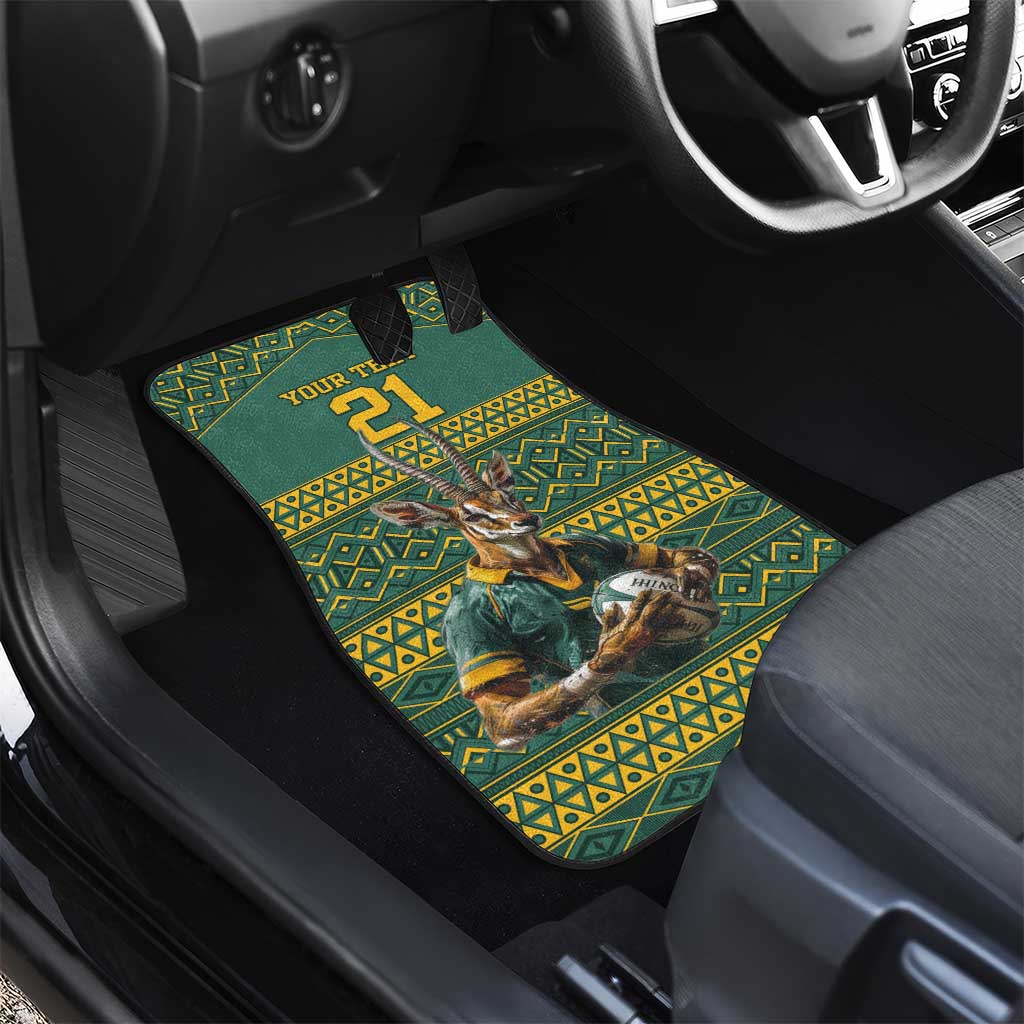 Custom South Africa Rugby Bokke Mascot Car Mats With Flag Style LT9 - Wonder Print Shop