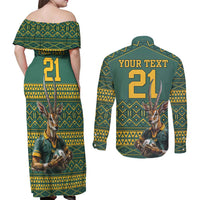 Custom South Africa Rugby Bokke Mascot Couples Matching Off Shoulder Maxi Dress and Long Sleeve Button Shirt With Flag Style LT9 - Wonder Print Shop
