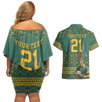 Custom South Africa Rugby Bokke Mascot Couples Matching Off Shoulder Short Dress and Hawaiian Shirt With Flag Style LT9 - Wonder Print Shop