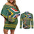 Custom South Africa Rugby Bokke Mascot Couples Matching Off Shoulder Short Dress and Long Sleeve Button Shirt With Flag Style LT9 - Wonder Print Shop