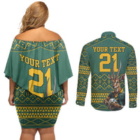 Custom South Africa Rugby Bokke Mascot Couples Matching Off Shoulder Short Dress and Long Sleeve Button Shirt With Flag Style LT9 - Wonder Print Shop