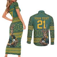 Custom South Africa Rugby Bokke Mascot Couples Matching Short Sleeve Bodycon Dress and Long Sleeve Button Shirt With Flag Style LT9 - Wonder Print Shop