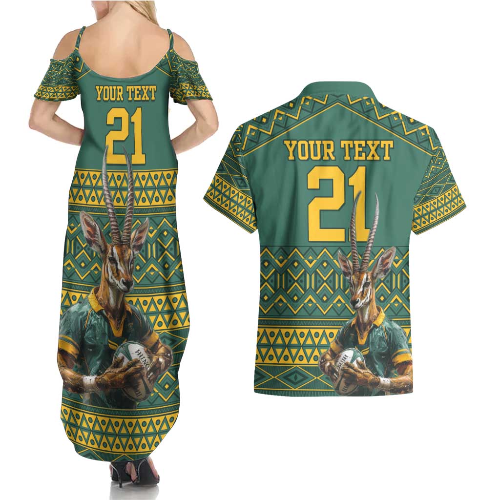 Custom South Africa Rugby Bokke Mascot Couples Matching Summer Maxi Dress and Hawaiian Shirt With Flag Style LT9 - Wonder Print Shop