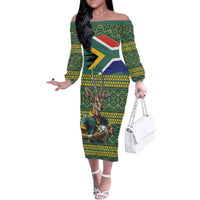 Custom South Africa Rugby Bokke Mascot Family Matching Off The Shoulder Long Sleeve Dress and Hawaiian Shirt With Flag Style - Wonder Print Shop