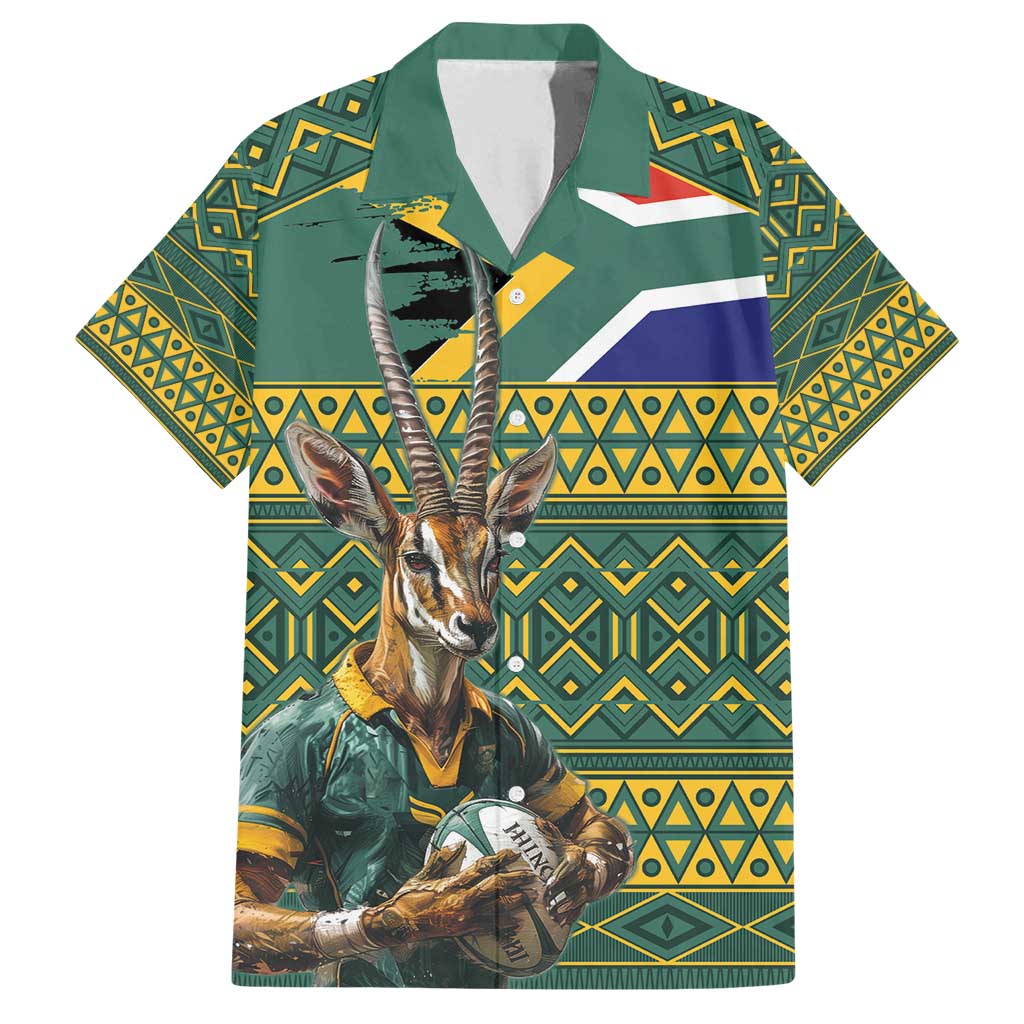 Custom South Africa Rugby Bokke Mascot Family Matching Off Shoulder Maxi Dress and Hawaiian Shirt With Flag Style LT9 - Wonder Print Shop