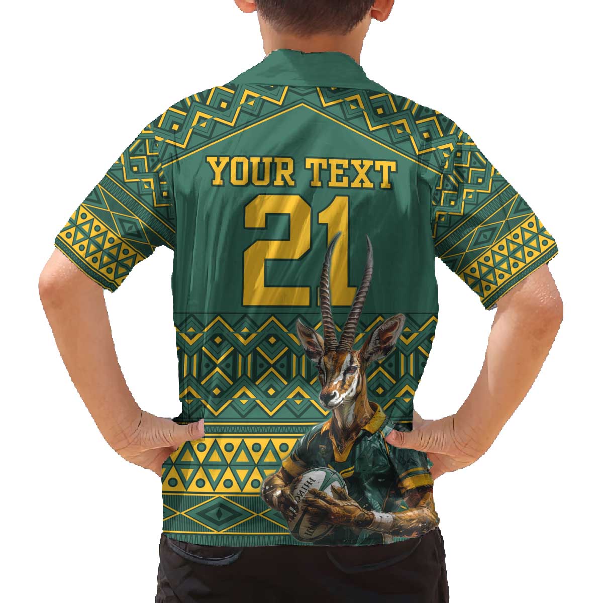 Custom South Africa Rugby Bokke Mascot Family Matching Off Shoulder Short Dress and Hawaiian Shirt With Flag Style LT9 - Wonder Print Shop