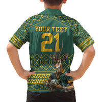 Custom South Africa Rugby Bokke Mascot Family Matching Off Shoulder Short Dress and Hawaiian Shirt With Flag Style LT9 - Wonder Print Shop