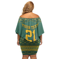 Custom South Africa Rugby Bokke Mascot Family Matching Off Shoulder Short Dress and Hawaiian Shirt With Flag Style LT9 - Wonder Print Shop