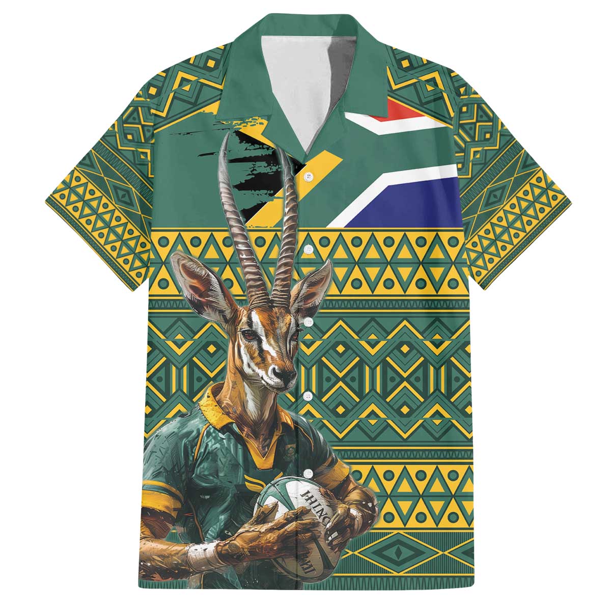 Custom South Africa Rugby Bokke Mascot Family Matching Puletasi and Hawaiian Shirt With Flag Style - Wonder Print Shop
