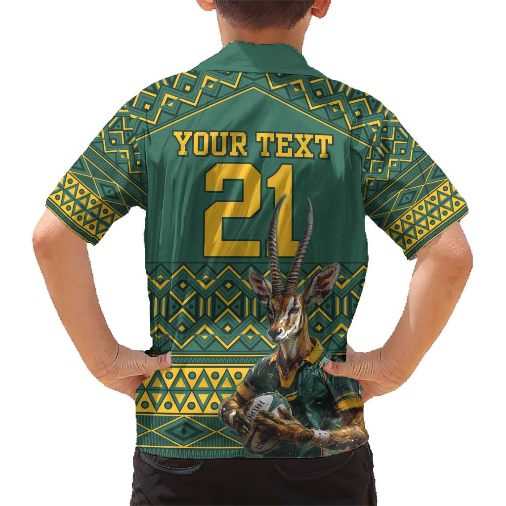 Custom South Africa Rugby Bokke Mascot Family Matching Short Sleeve Bodycon Dress and Hawaiian Shirt With Flag Style - Wonder Print Shop