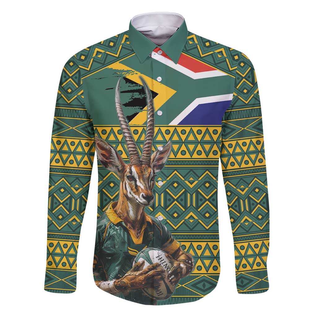 Custom South Africa Rugby Bokke Mascot Family Matching Short Sleeve Bodycon Dress and Hawaiian Shirt With Flag Style - Wonder Print Shop