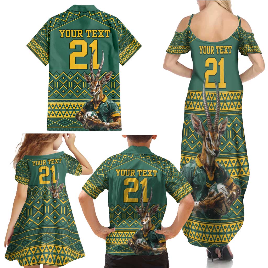 Custom South Africa Rugby Bokke Mascot Family Matching Summer Maxi Dress and Hawaiian Shirt With Flag Style - Wonder Print Shop