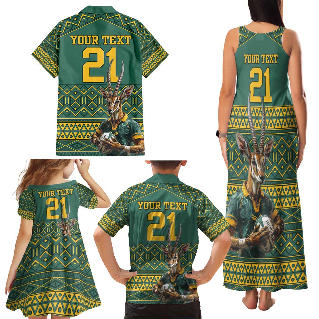 Custom South Africa Rugby Bokke Mascot Family Matching Tank Maxi Dress and Hawaiian Shirt With Flag Style - Wonder Print Shop