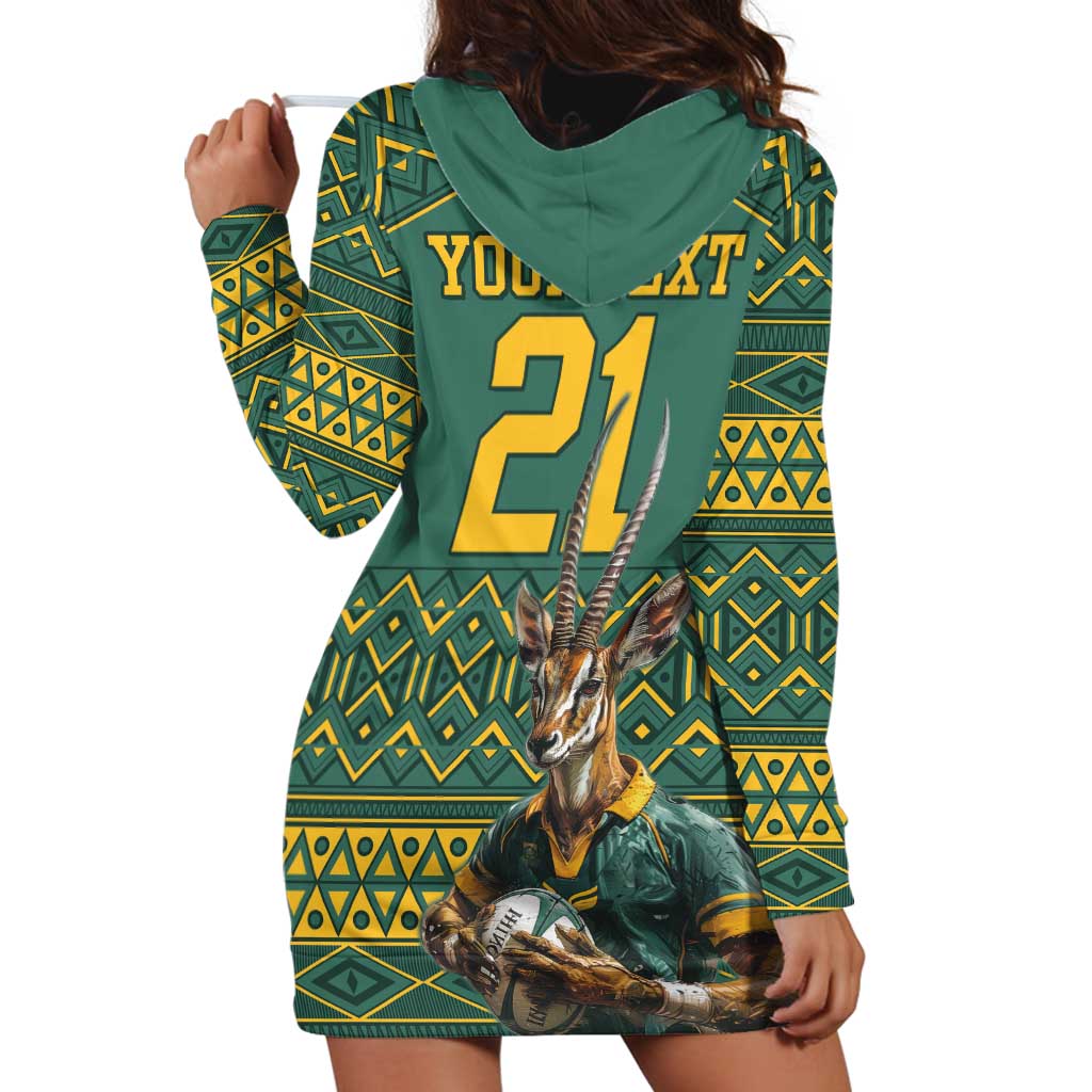 Custom South Africa Rugby Bokke Mascot Hoodie Dress With Flag Style - Wonder Print Shop