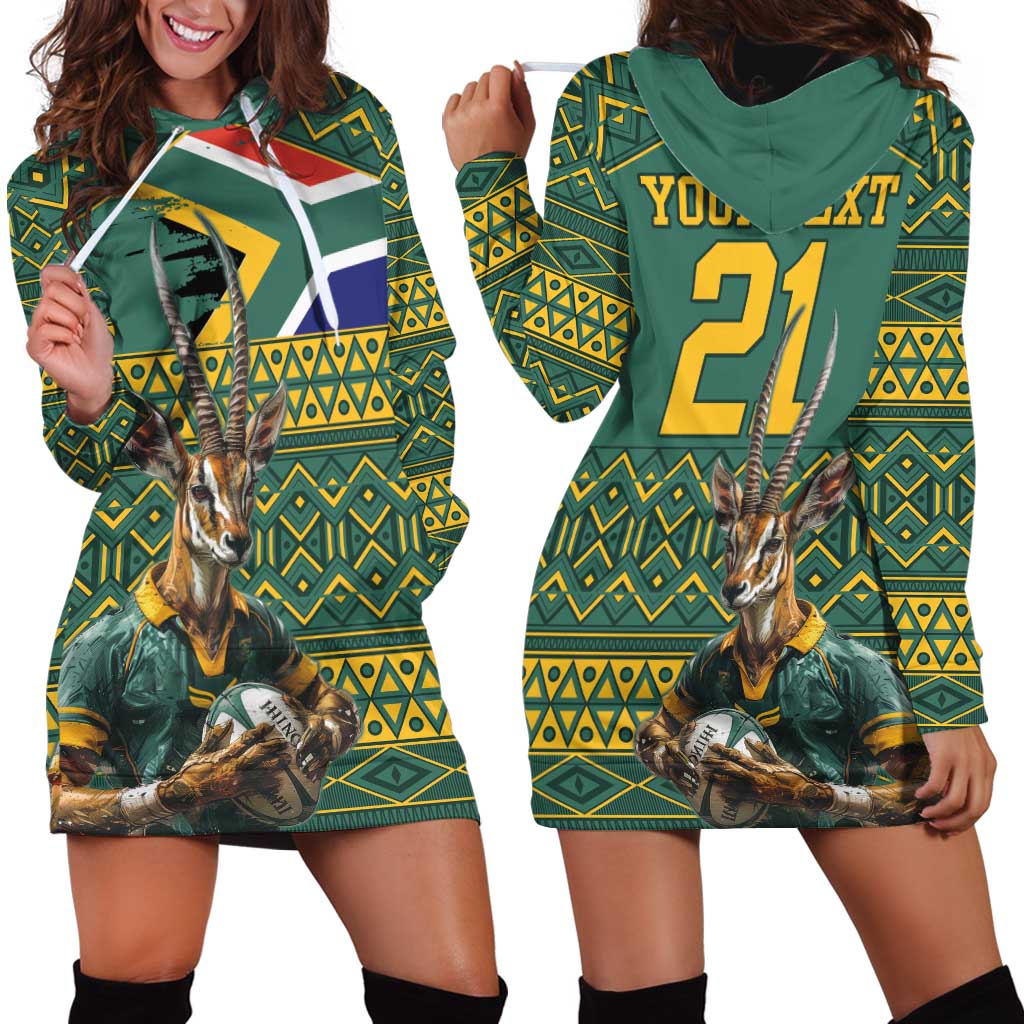 Custom South Africa Rugby Bokke Mascot Hoodie Dress With Flag Style - Wonder Print Shop