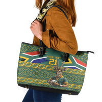 Custom South Africa Rugby Bokke Mascot Leather Tote Bag With Flag Style - Wonder Print Shop