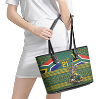Custom South Africa Rugby Bokke Mascot Leather Tote Bag With Flag Style - Wonder Print Shop