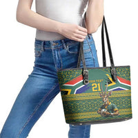 Custom South Africa Rugby Bokke Mascot Leather Tote Bag With Flag Style - Wonder Print Shop