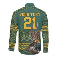 Custom South Africa Rugby Bokke Mascot Long Sleeve Button Shirt With Flag Style - Wonder Print Shop