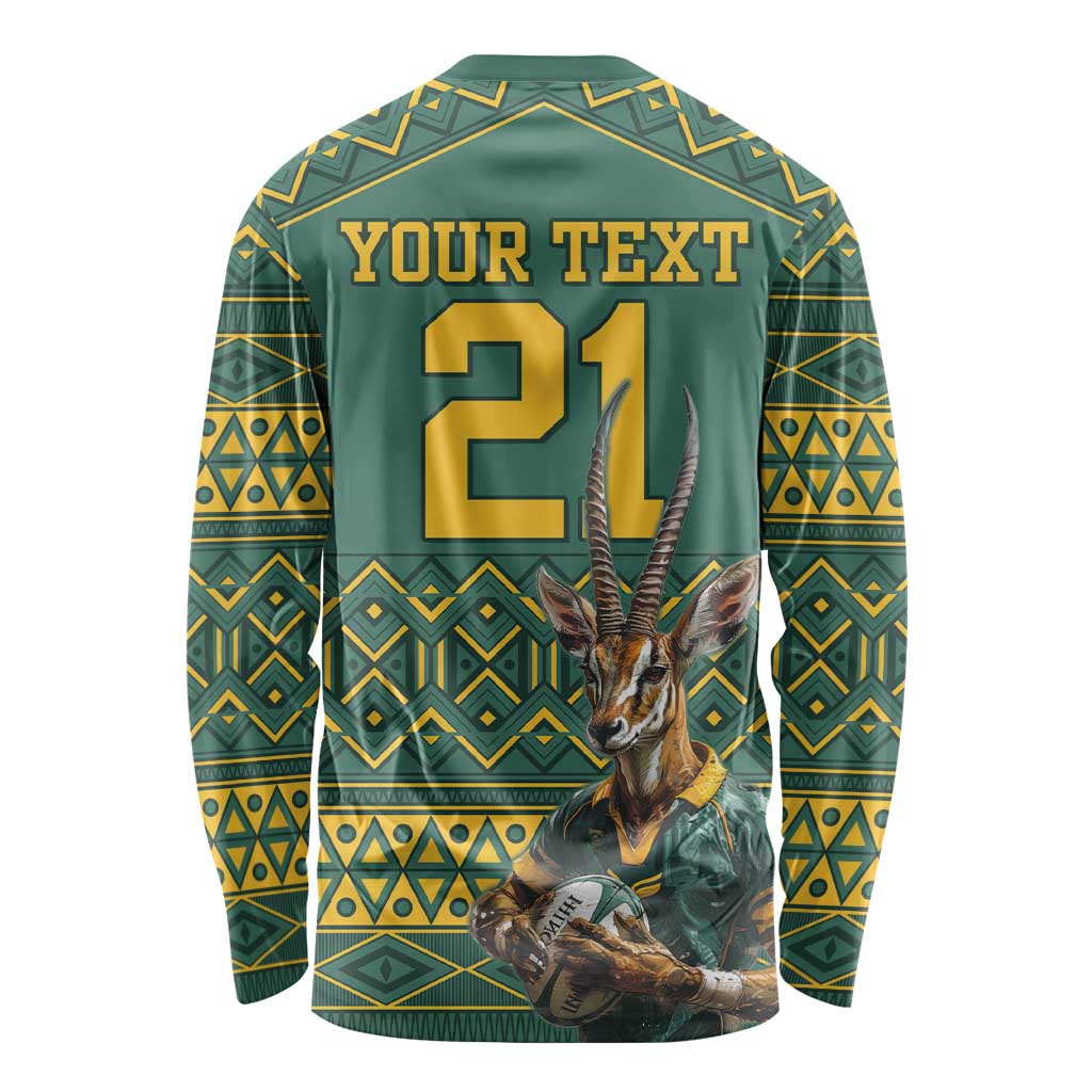 Custom South Africa Rugby Bokke Mascot Long Sleeve Shirt With Flag Style - Wonder Print Shop