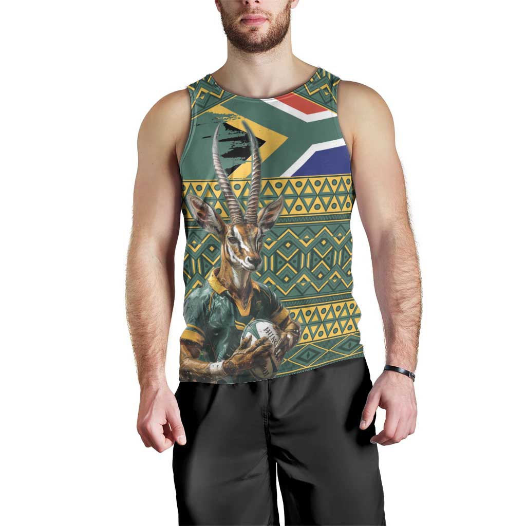 Custom South Africa Rugby Bokke Mascot Men Tank Top With Flag Style - Wonder Print Shop
