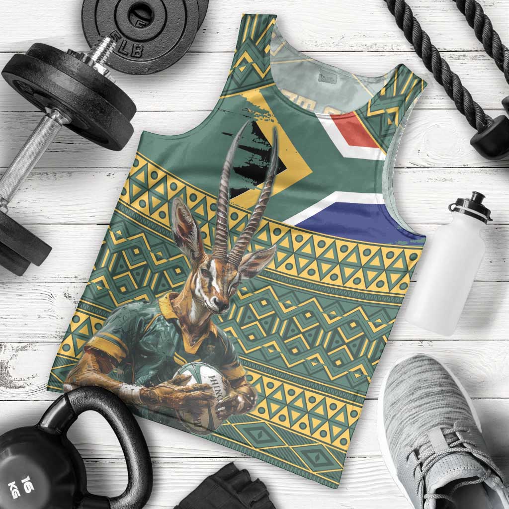 Custom South Africa Rugby Bokke Mascot Men Tank Top With Flag Style - Wonder Print Shop
