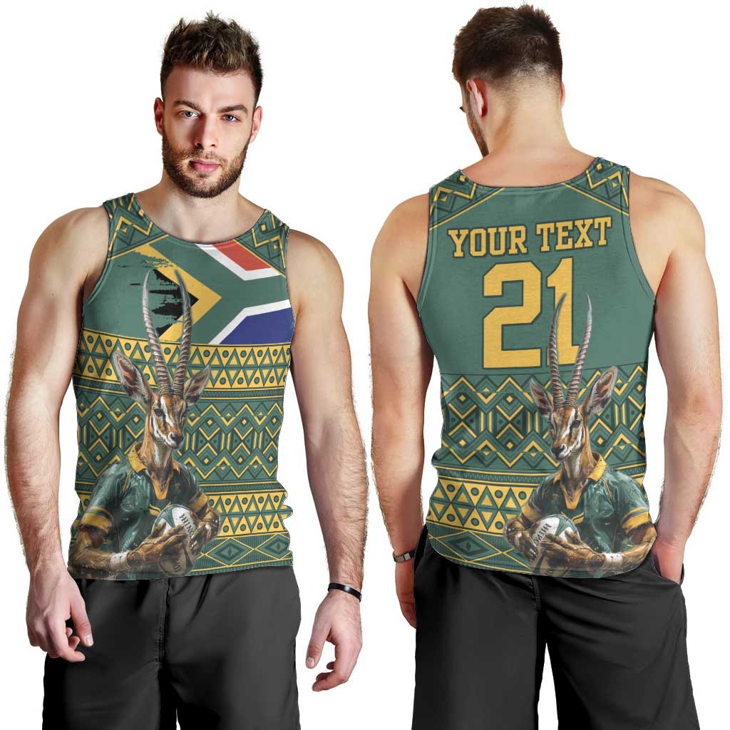 Custom South Africa Rugby Bokke Mascot Men Tank Top With Flag Style - Wonder Print Shop