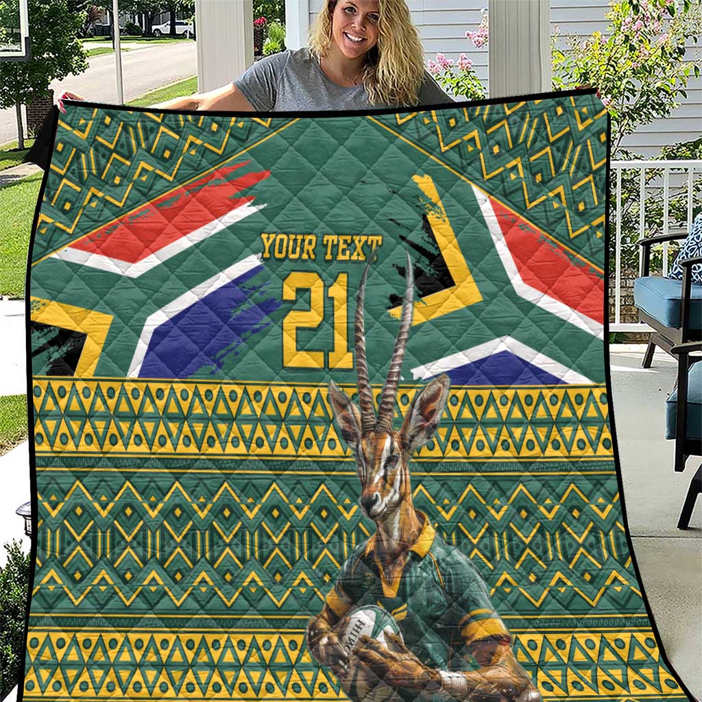 Custom South Africa Rugby Bokke Mascot Quilt With Flag Style - Wonder Print Shop