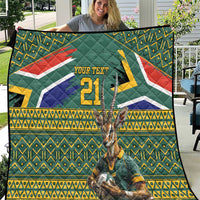 Custom South Africa Rugby Bokke Mascot Quilt With Flag Style - Wonder Print Shop