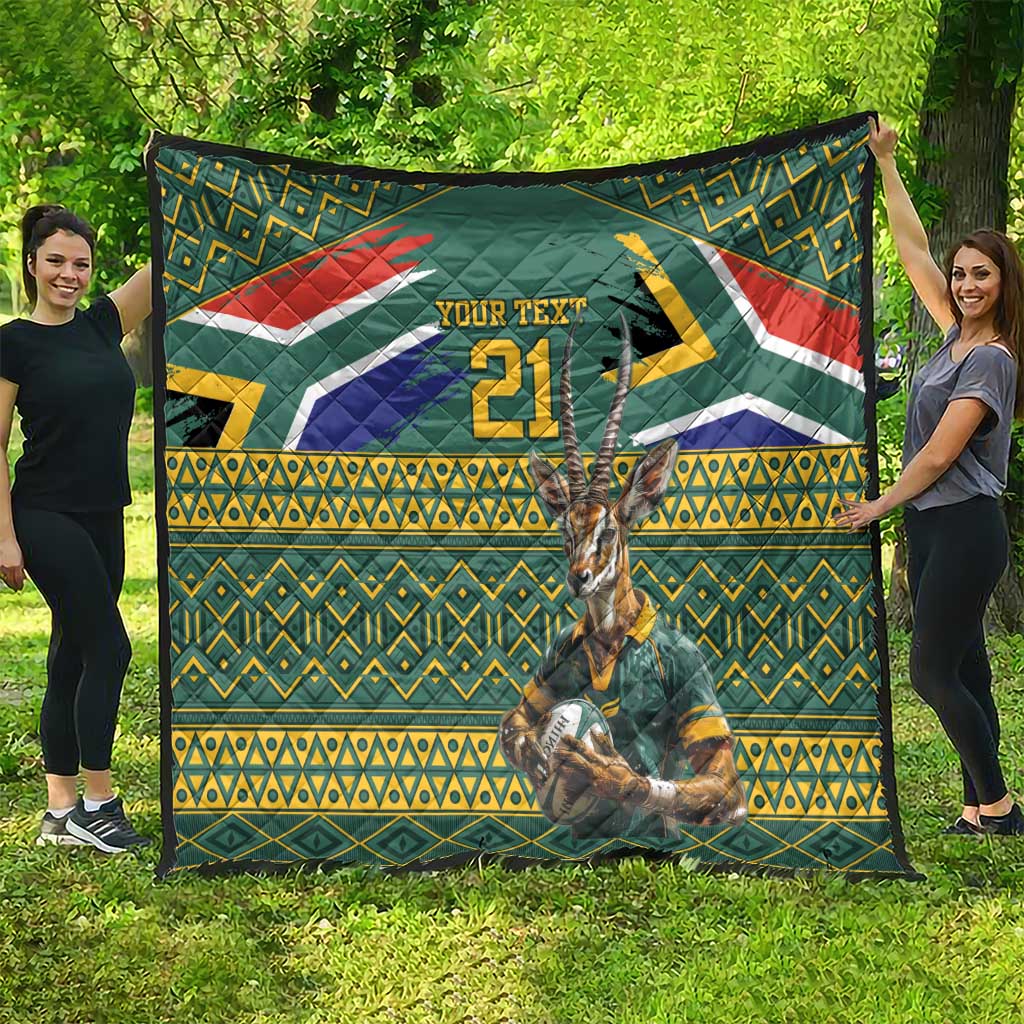 Custom South Africa Rugby Bokke Mascot Quilt With Flag Style - Wonder Print Shop