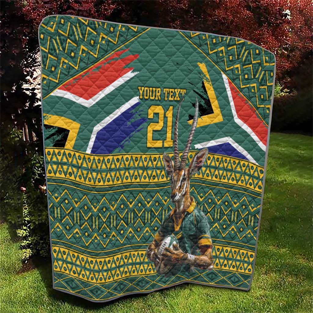 Custom South Africa Rugby Bokke Mascot Quilt With Flag Style - Wonder Print Shop