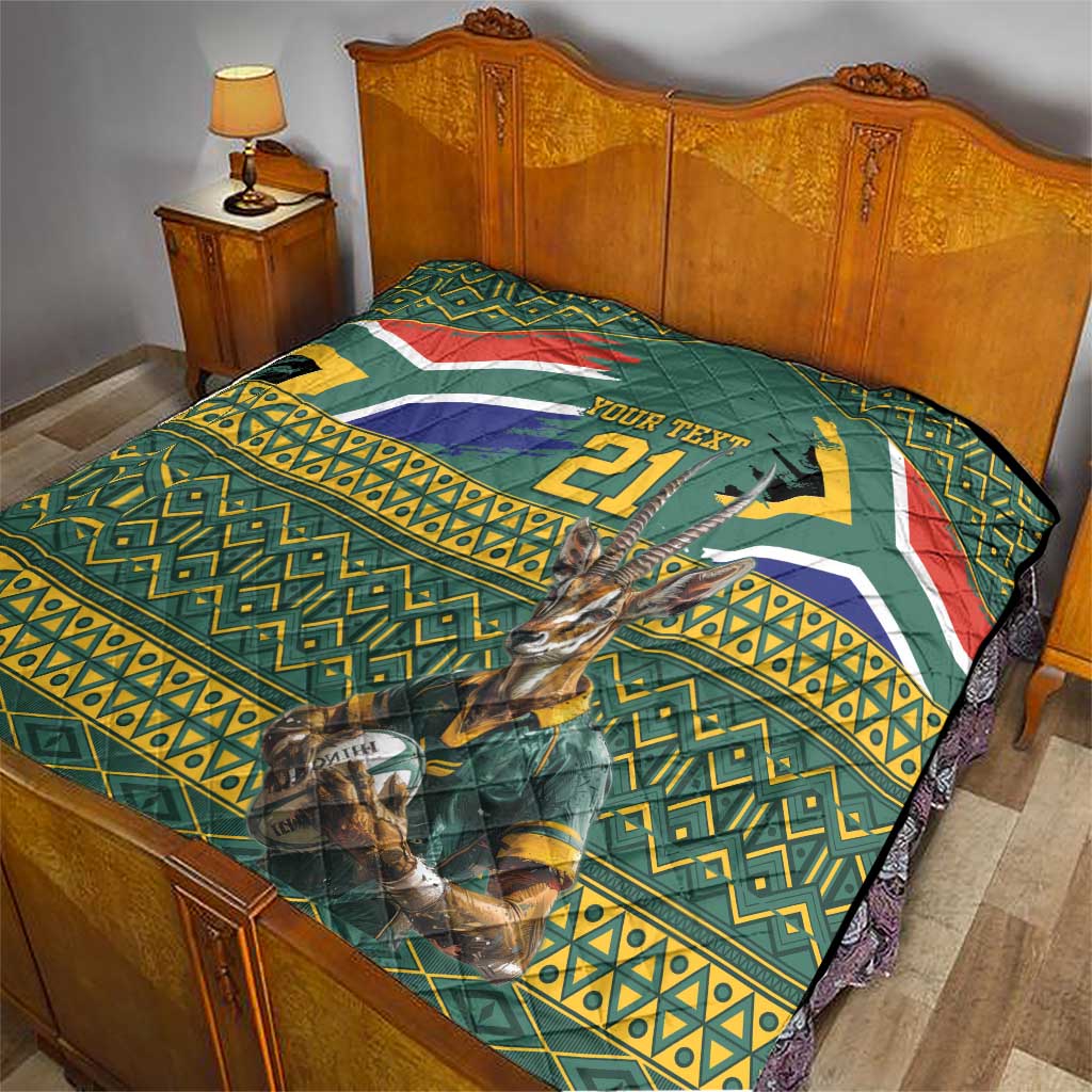 Custom South Africa Rugby Bokke Mascot Quilt With Flag Style - Wonder Print Shop