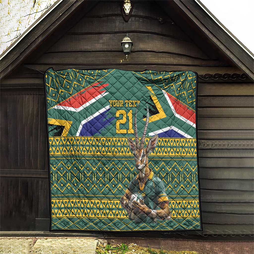 Custom South Africa Rugby Bokke Mascot Quilt With Flag Style - Wonder Print Shop