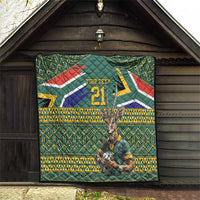 Custom South Africa Rugby Bokke Mascot Quilt With Flag Style - Wonder Print Shop