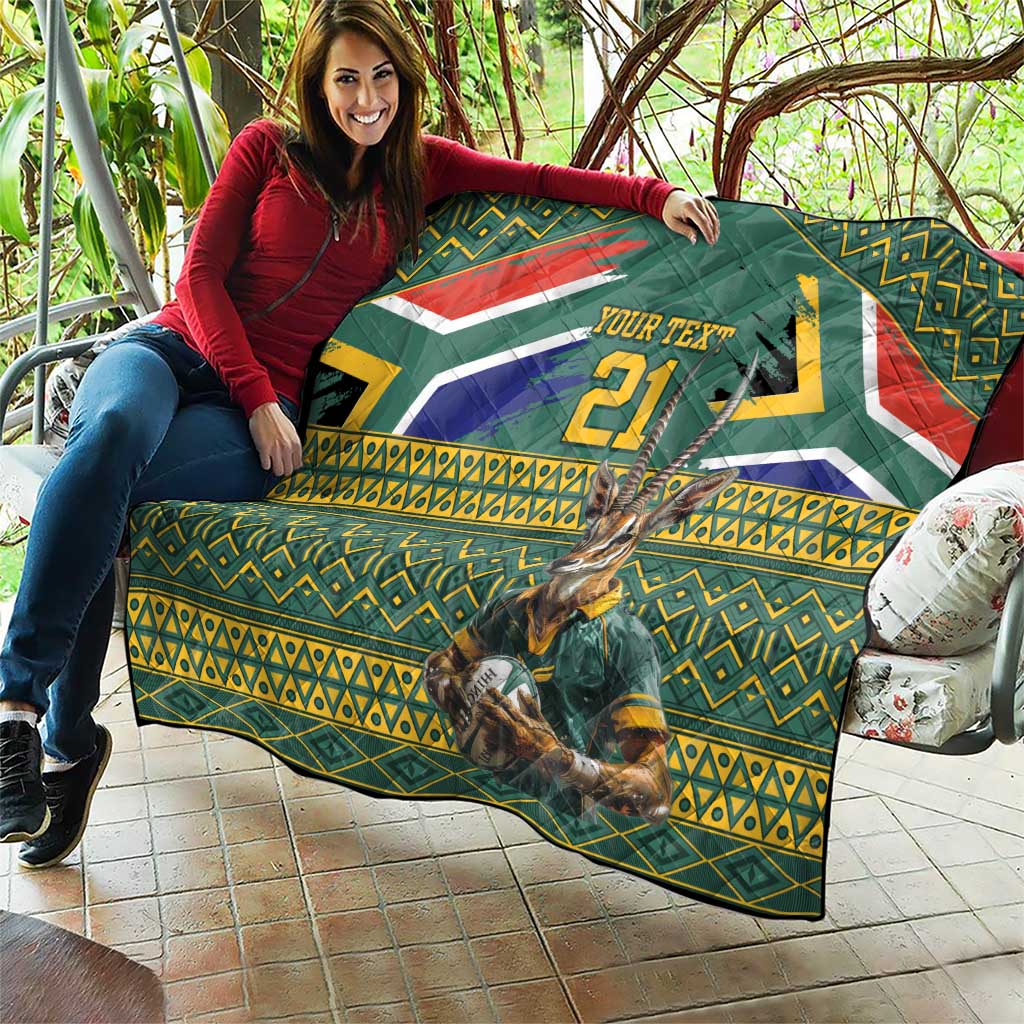 Custom South Africa Rugby Bokke Mascot Quilt With Flag Style - Wonder Print Shop