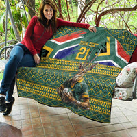 Custom South Africa Rugby Bokke Mascot Quilt With Flag Style - Wonder Print Shop