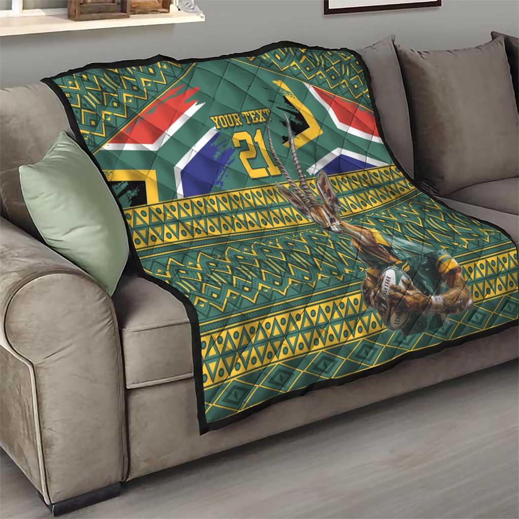 Custom South Africa Rugby Bokke Mascot Quilt With Flag Style - Wonder Print Shop