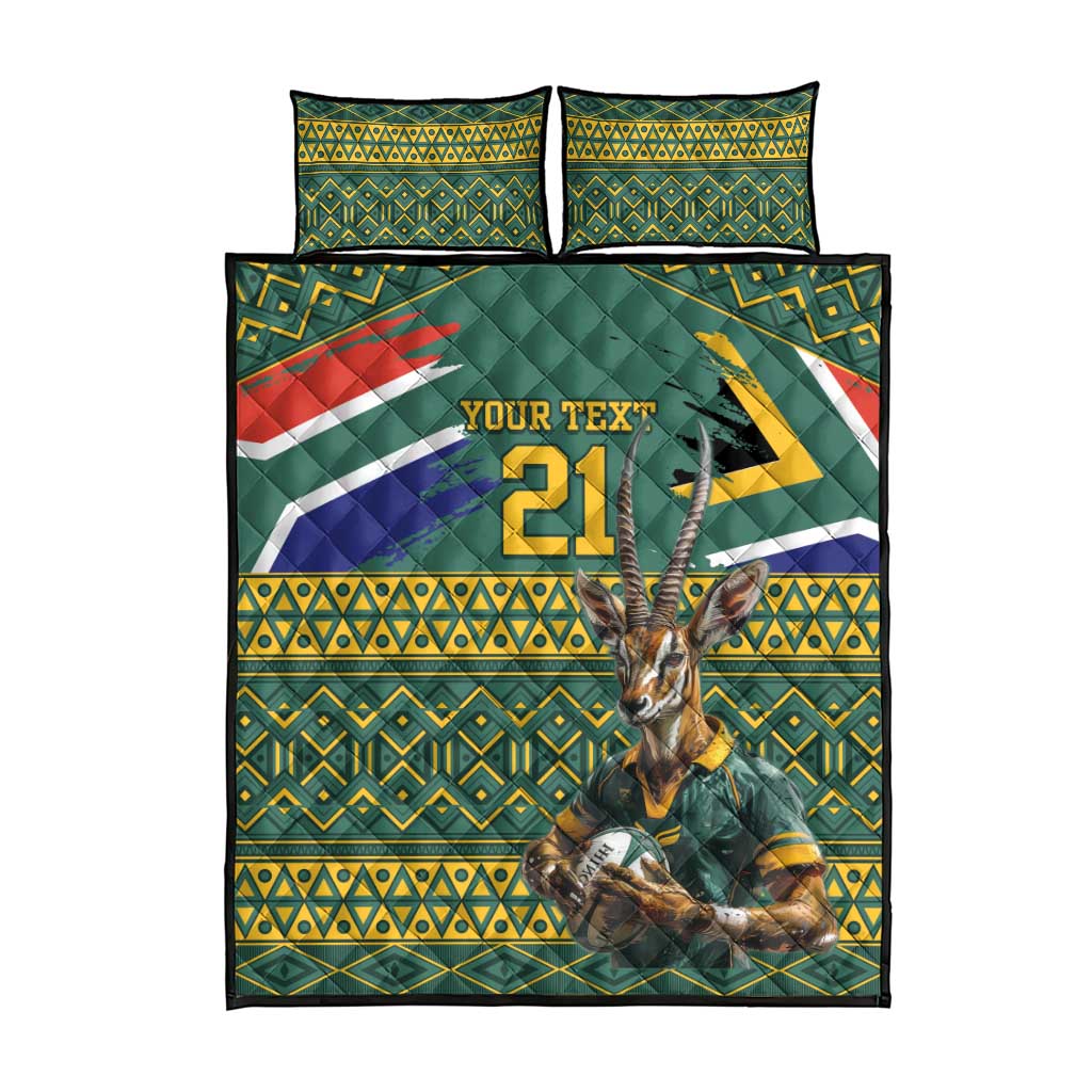 Custom South Africa Rugby Bokke Mascot Quilt Bed Set With Flag Style - Wonder Print Shop