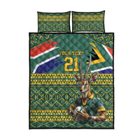Custom South Africa Rugby Bokke Mascot Quilt Bed Set With Flag Style - Wonder Print Shop