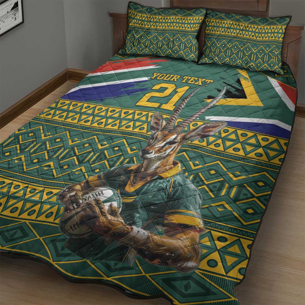 Custom South Africa Rugby Bokke Mascot Quilt Bed Set With Flag Style - Wonder Print Shop