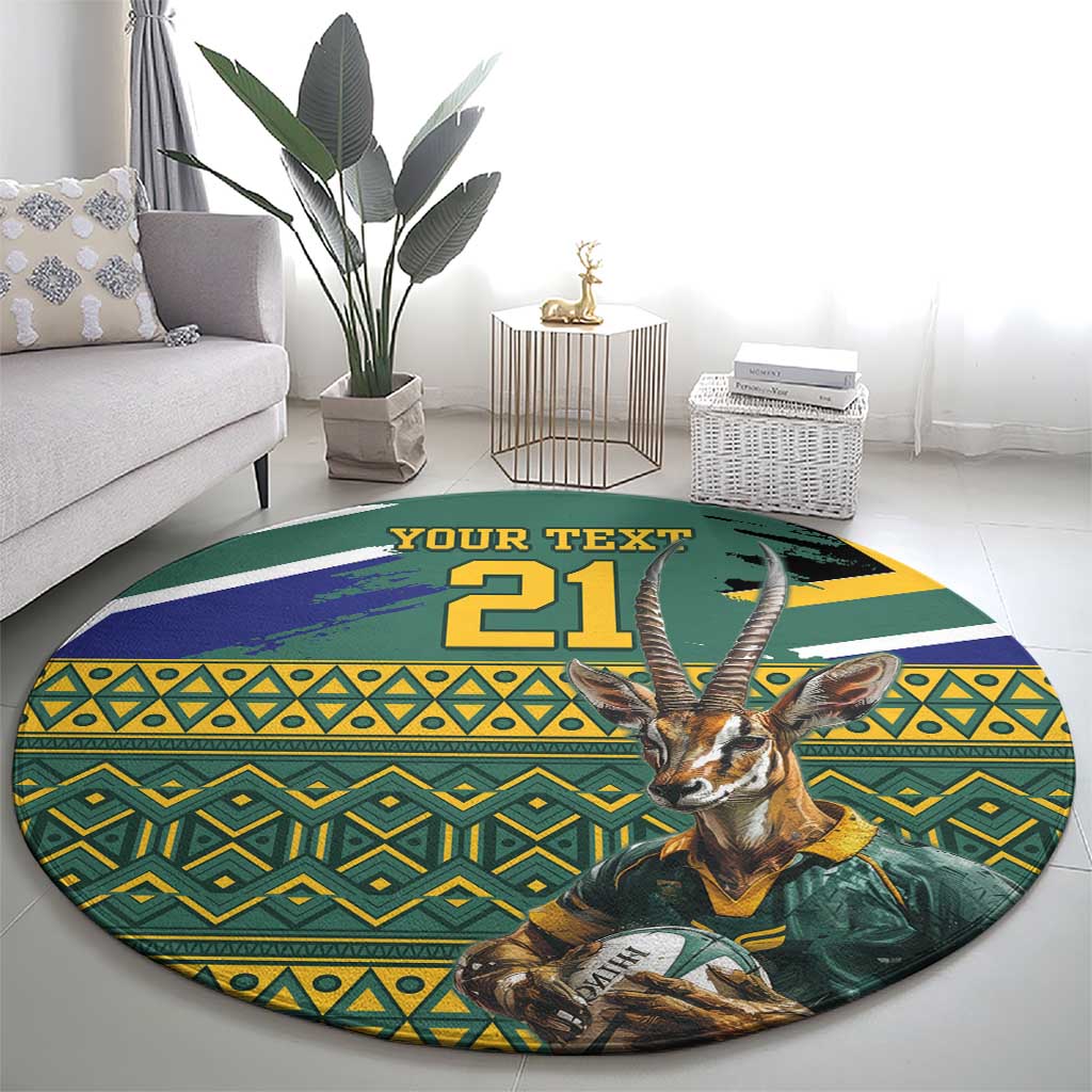 Custom South Africa Rugby Bokke Mascot Round Carpet With Flag Style