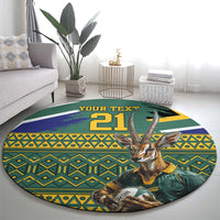 Custom South Africa Rugby Bokke Mascot Round Carpet With Flag Style