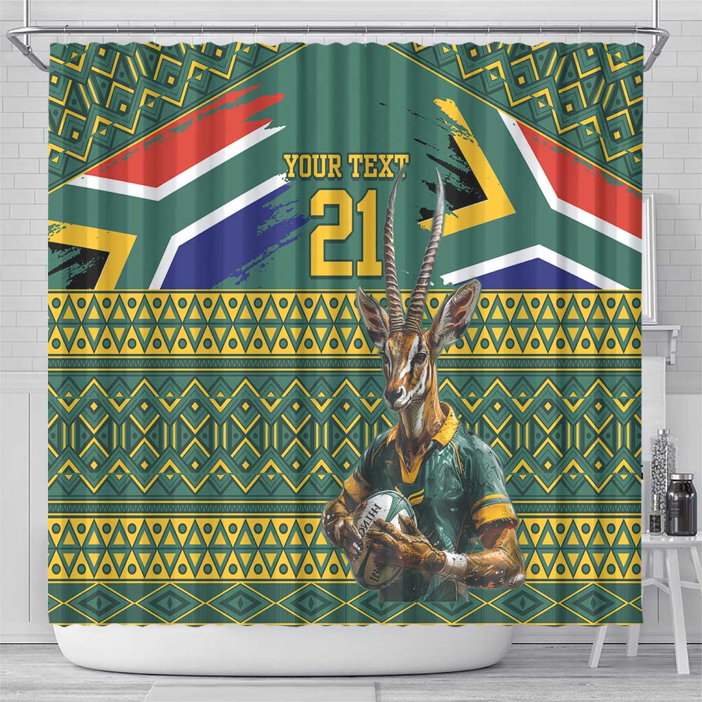 Custom South Africa Rugby Bokke Mascot Shower Curtain With Flag Style