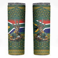 Custom South Africa Rugby Bokke Mascot Skinny Tumbler With Flag Style - Wonder Print Shop
